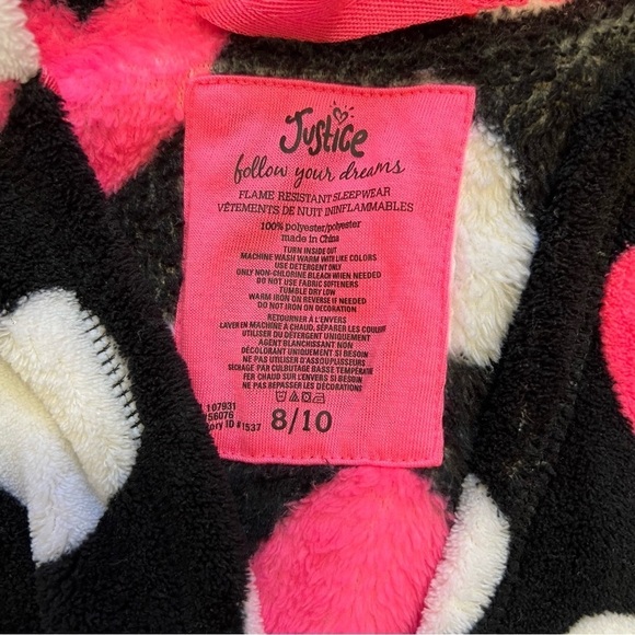 Justice Kids Pink Hearted Fleece Hooded Animal Ears Robe Size 8/10 - Picture 4 of 9
